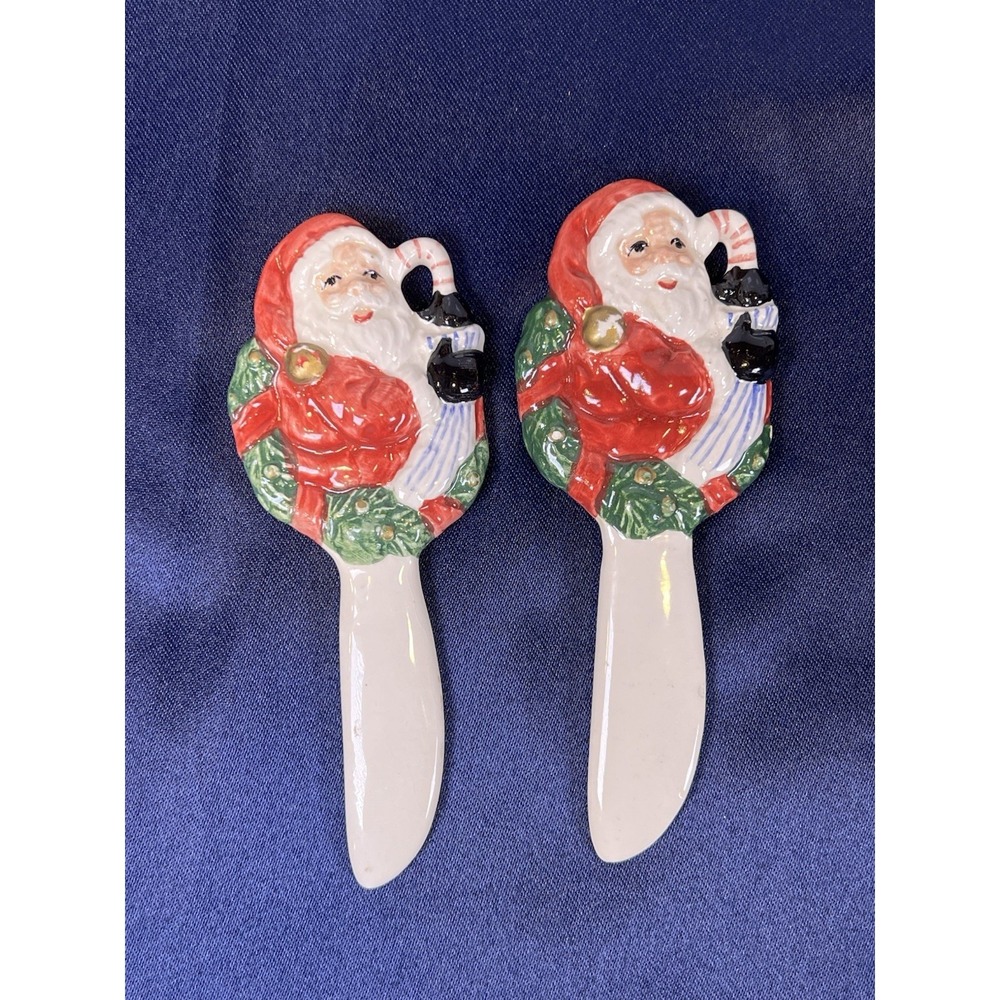 Fitz and Floyd Night Before Christmas Santa Ceramic Spreader Knives Set of 2